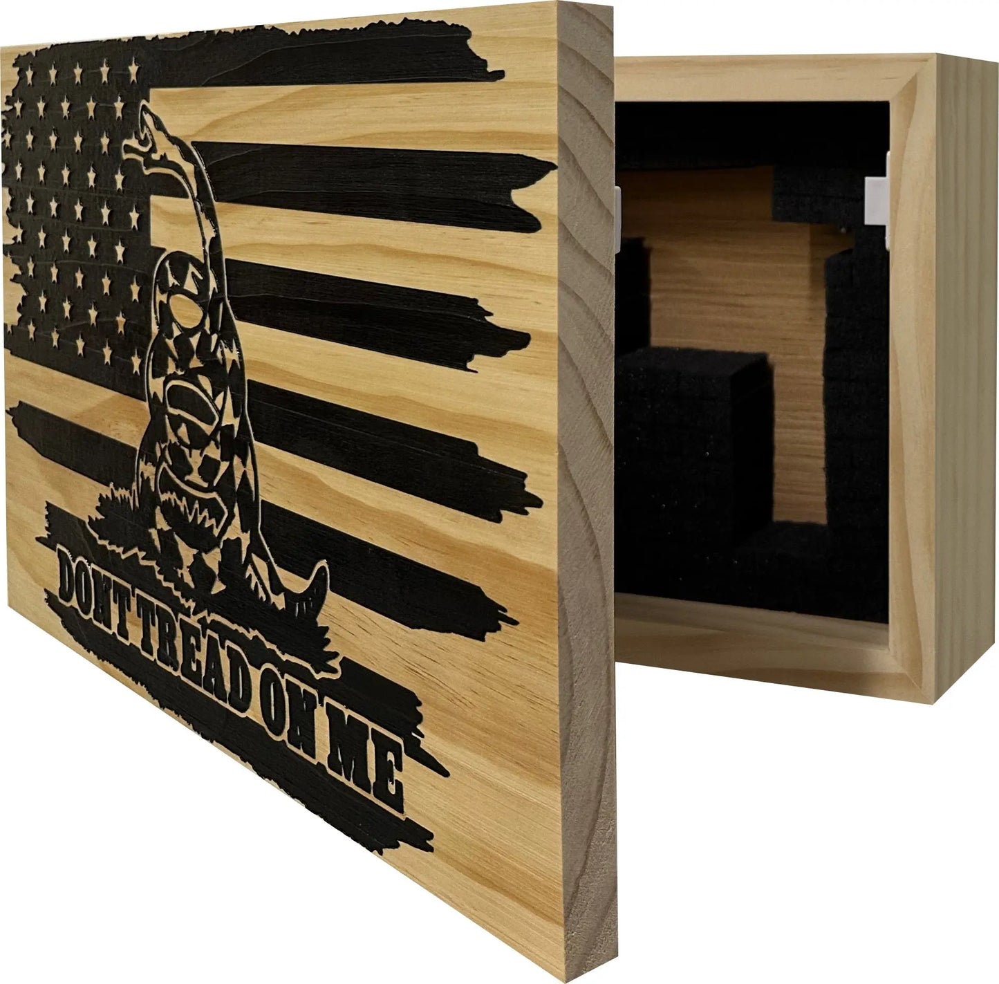 Dont Tread On Me Secure Decorative Wall-Mounted Gun Cabinet (Distressed) Bellewood Designs