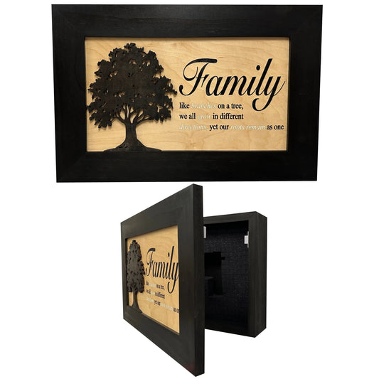 Decorative Secured Gun Storage Cabinet with Family Branches (Black) Bellewood Designs