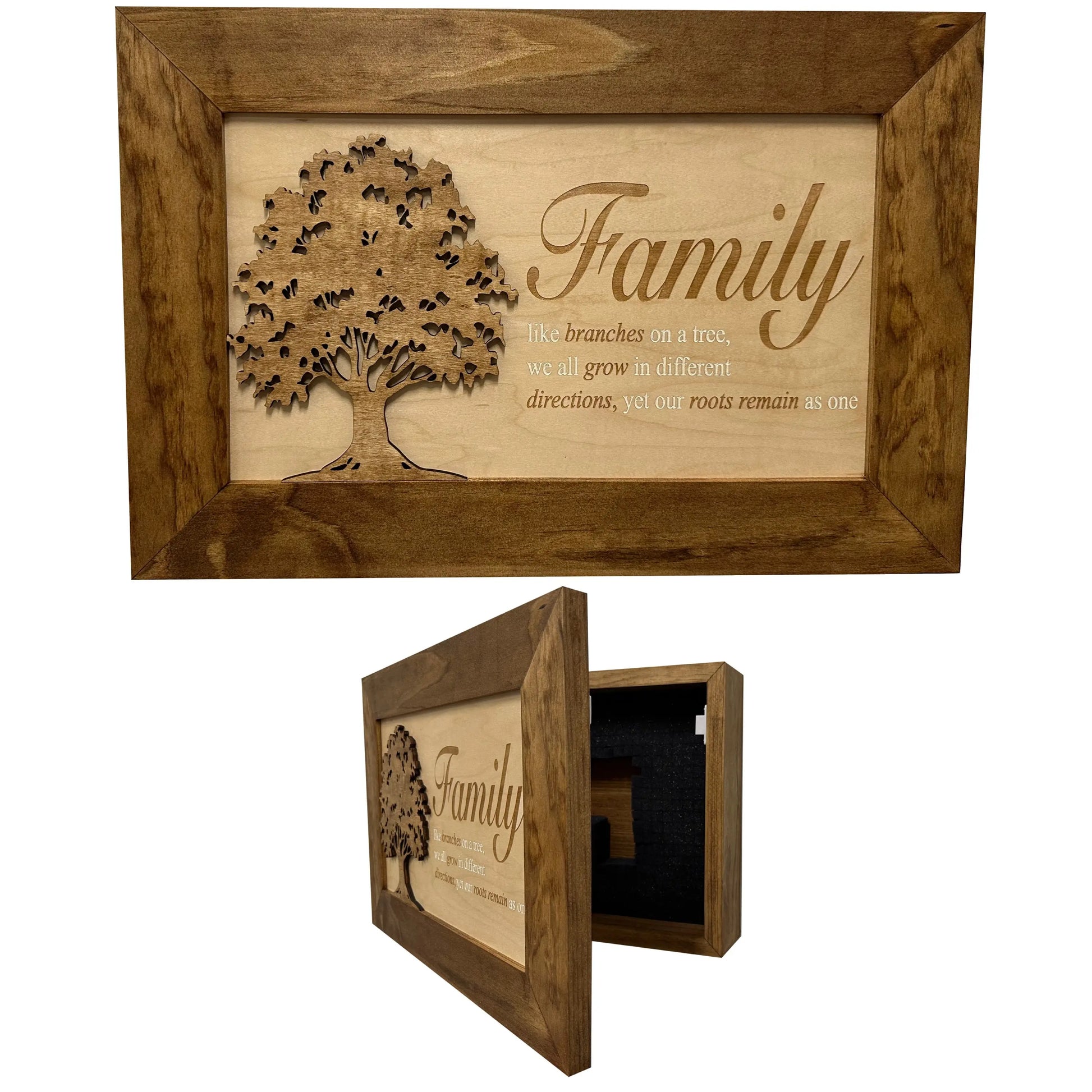 Decorative Secured Gun Storage Cabinet with Family Branches (Early American) Bellewood Designs