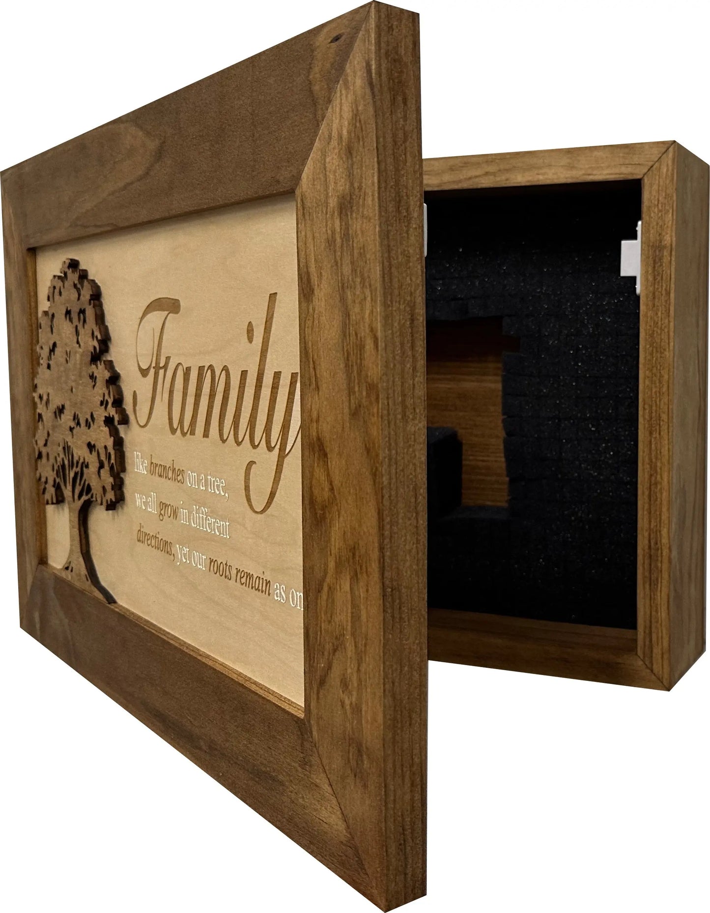 Decorative Secured Gun Storage Cabinet with Family Branches (Early American) Bellewood Designs