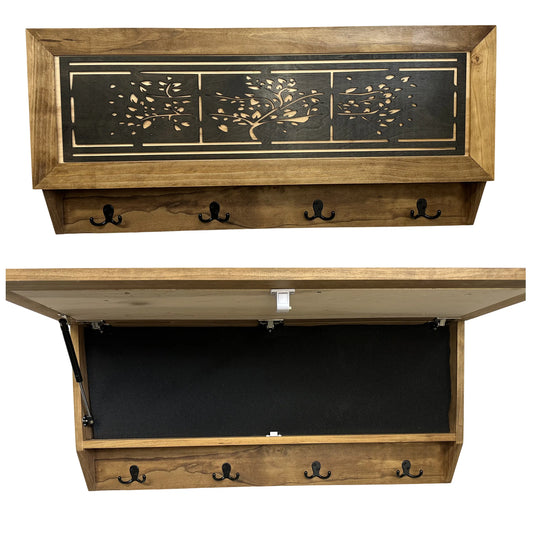 Family Tree Coat Rack Gun Concealment Decor - Handcrafted Wooden Gun Cabinets - Gun Shelf Hidden Storage for Rifles, Shotguns, & Handguns - Quick Access Hidden Wall Safe Bellewood Designs