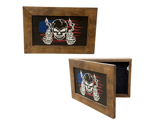 Flag Skull Gun Safe - Wall Mounted Decorative Secure Gun Cabinet Bellewood Designs