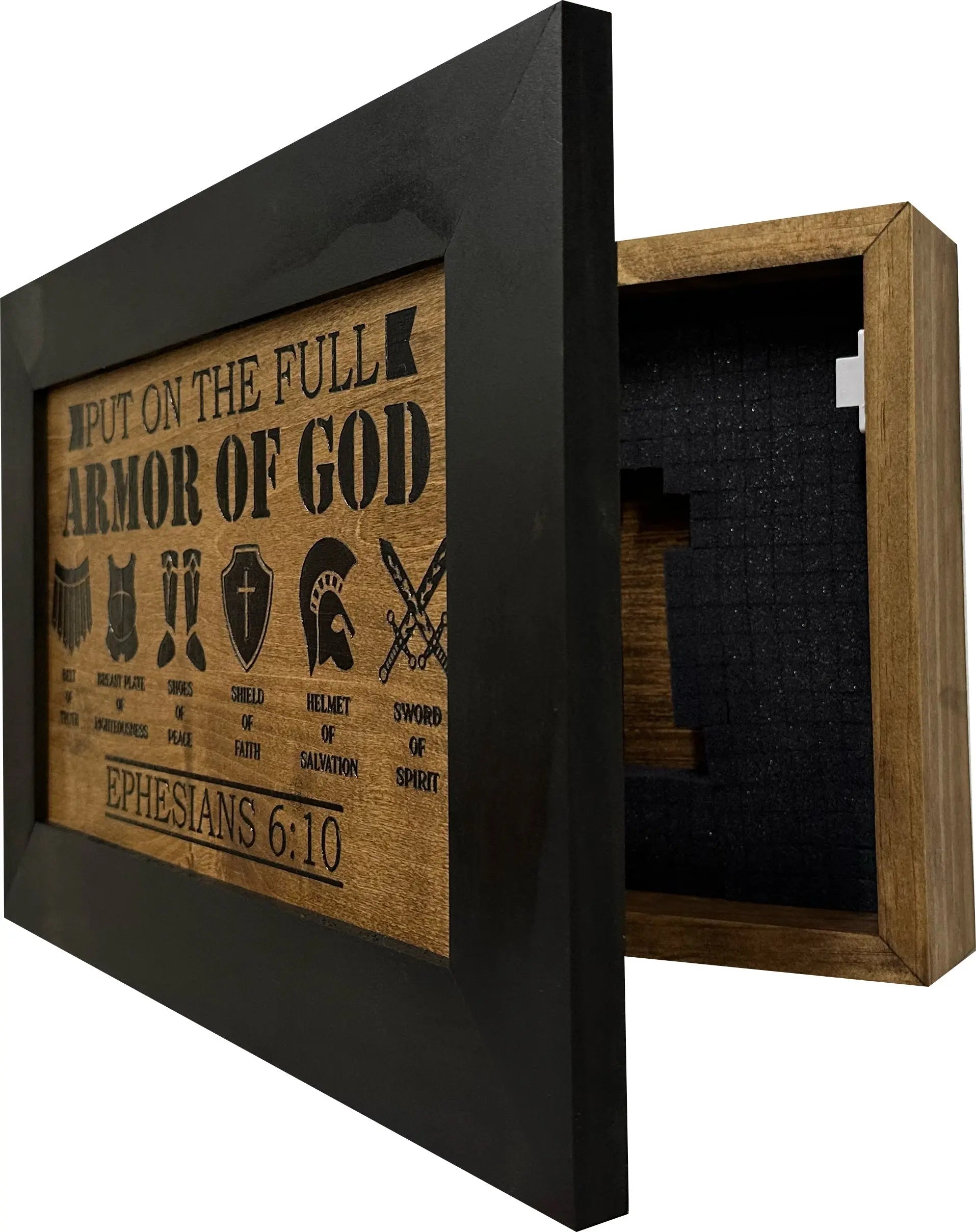 Hidden Gun Cabinet Put On The Full Armor Of God, Secure Concealed Ephesians 6:10 Gun Safe by Bellewood Designs Bellewood Designs