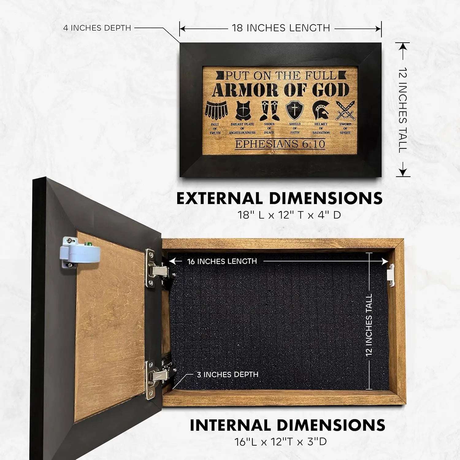 Hidden Gun Cabinet Put On The Full Armor Of God, Secure Concealed Ephesians 6:10 Gun Safe by Bellewood Designs Bellewood Designs