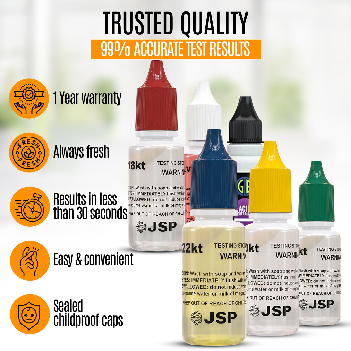 6 Bottles of JSP Silver & Sterling 925 Jewelry Acid Testing Solution to Test Precious Metals
