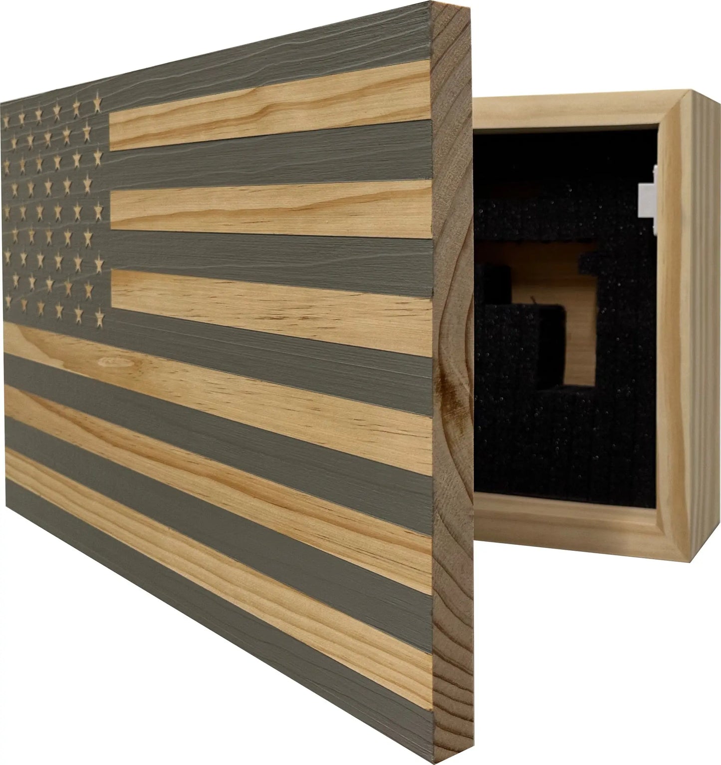 American Flag Decorative & Secure Wall-Mounted Gun Cabinet (Gray) Bellewood Designs