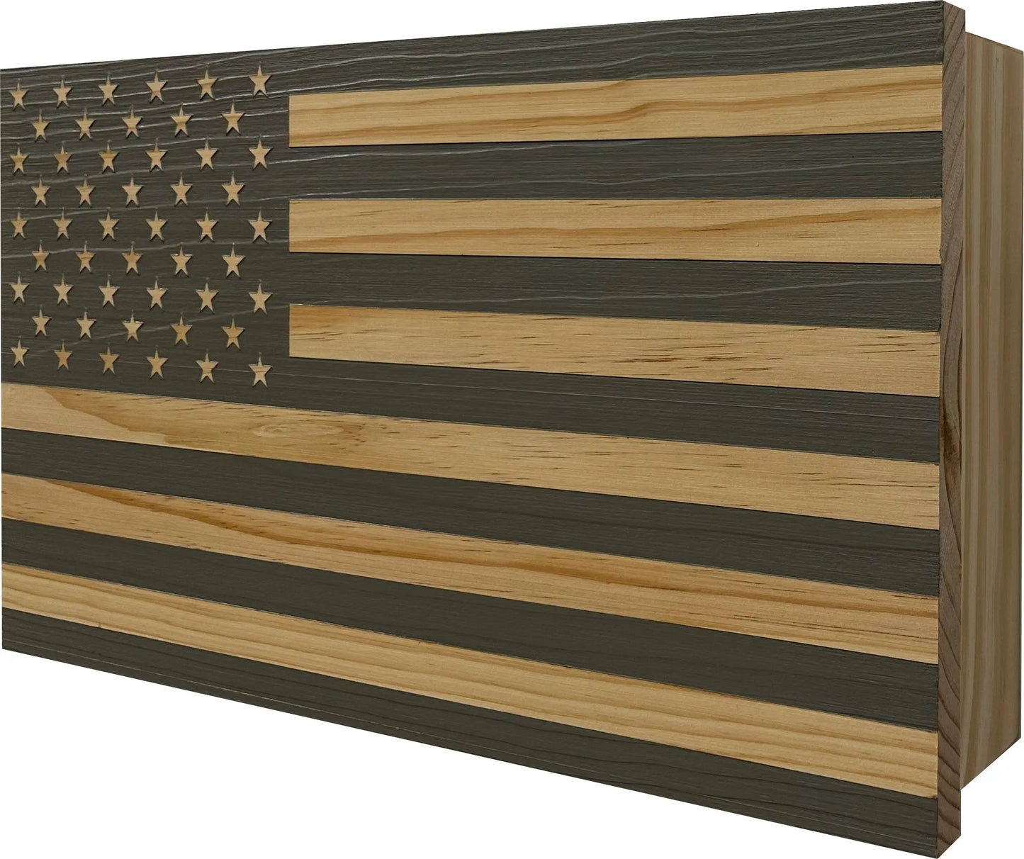 American Flag Decorative & Secure Wall-Mounted Gun Cabinet (Gray) Bellewood Designs