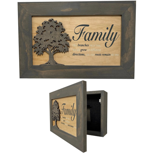 Decorative Secured Gun Storage Cabinet with Family Branches (Gray) Bellewood Designs
