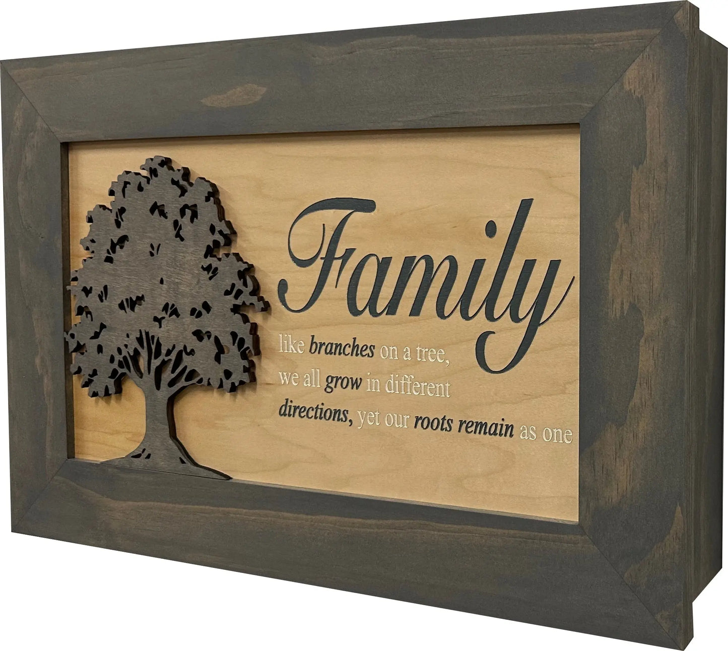 Decorative Secured Gun Storage Cabinet with Family Branches (Gray) Bellewood Designs