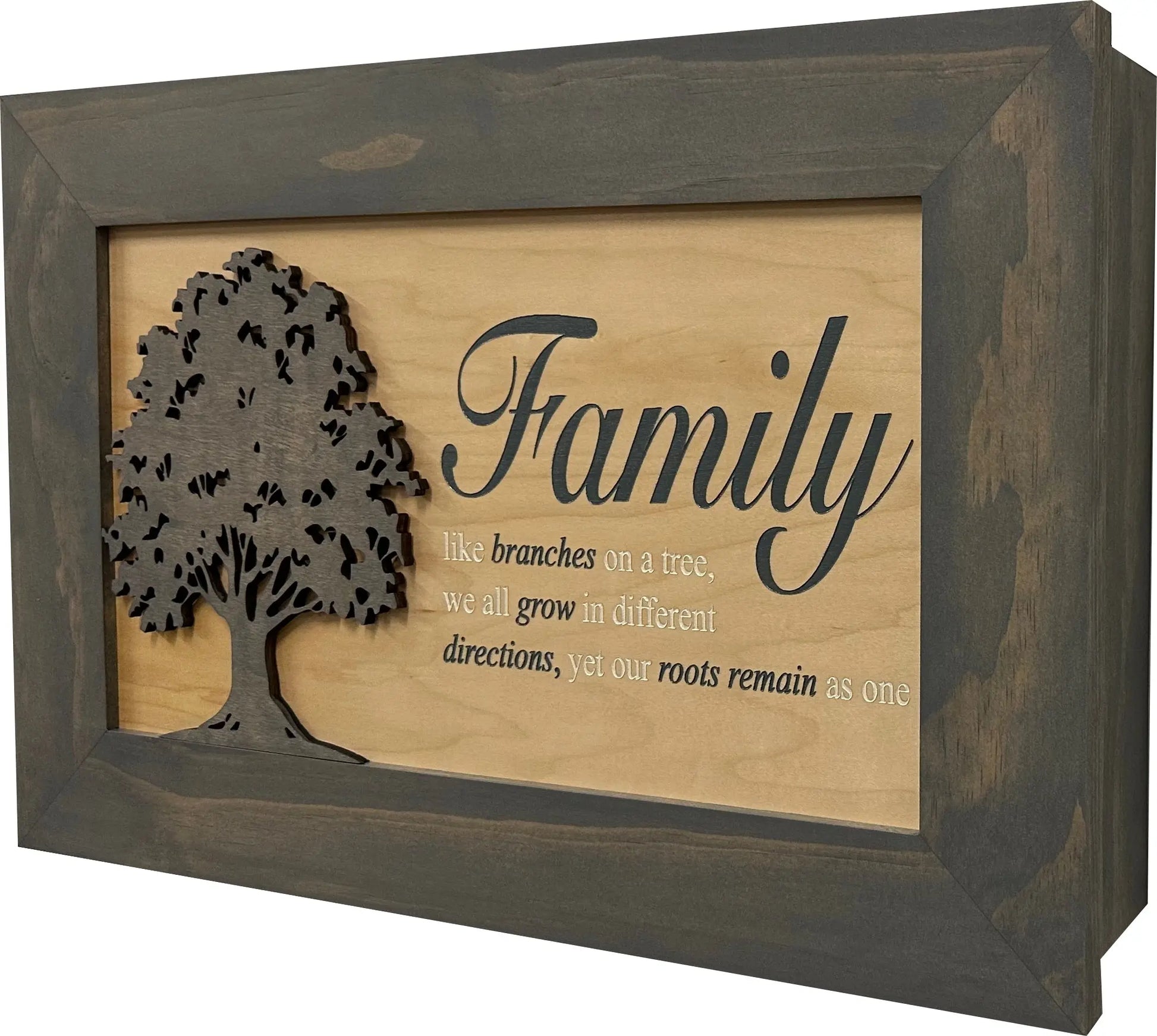 Decorative Secured Gun Storage Cabinet with Family Branches (Gray) Bellewood Designs
