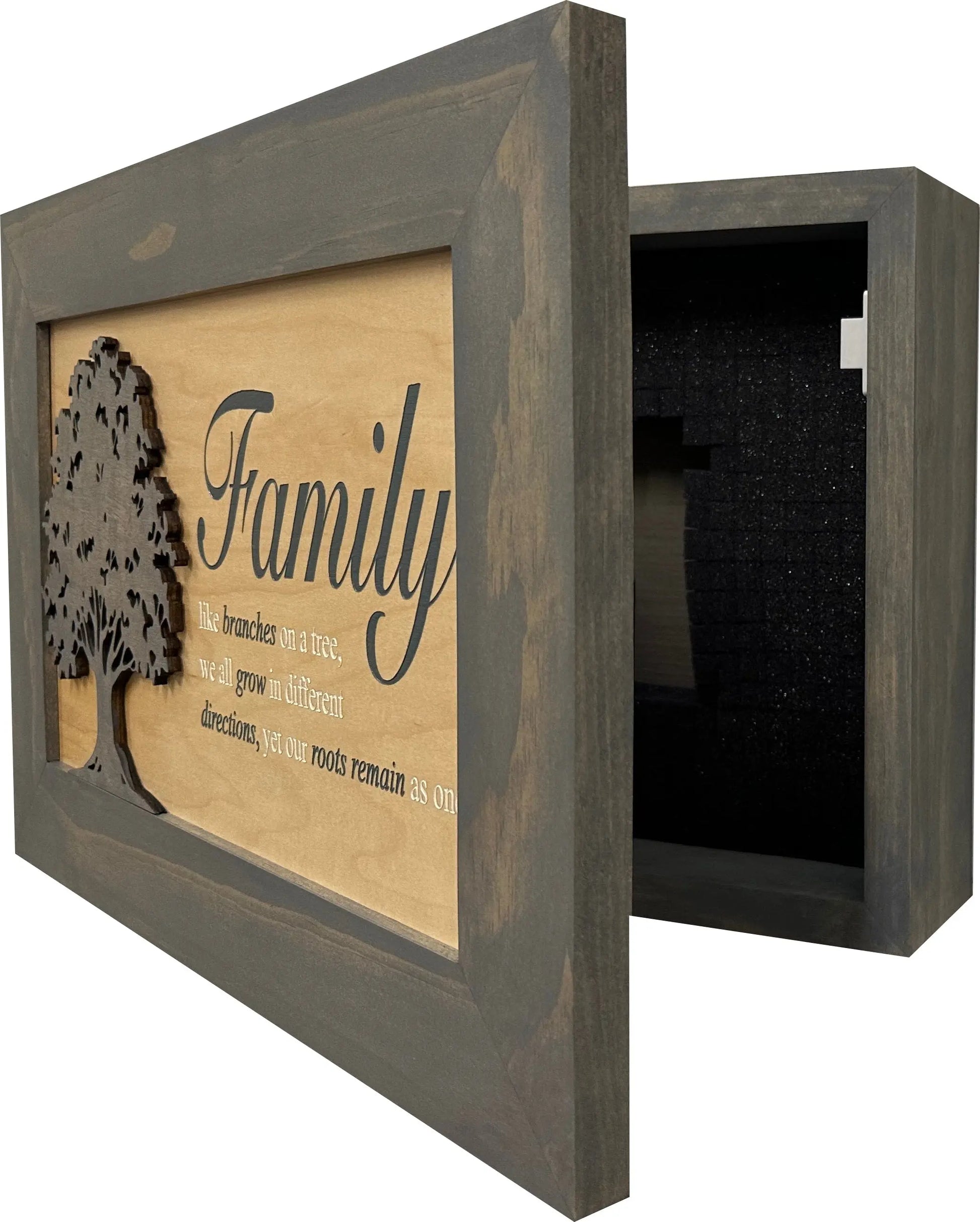 Decorative Secured Gun Storage Cabinet with Family Branches (Gray) Bellewood Designs