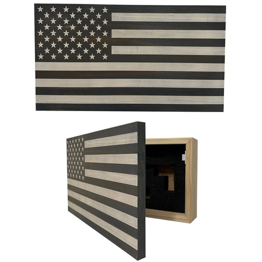 American Flag Decorative & Secure Wall-Mounted Gun Cabinet (Gray & White) Bellewood Designs