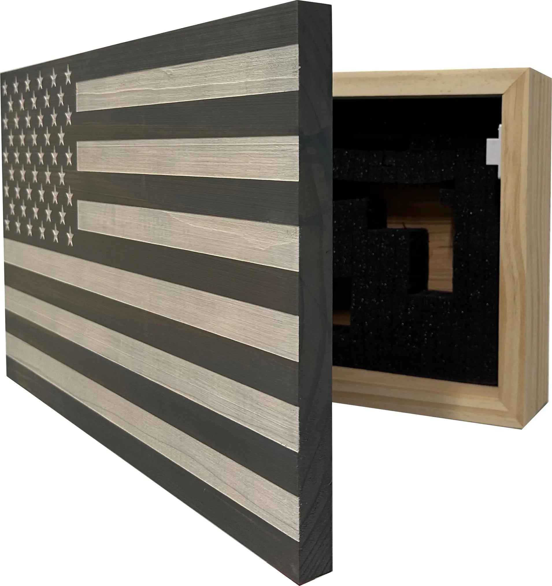 American Flag Decorative & Secure Wall-Mounted Gun Cabinet (Gray & White) Bellewood Designs
