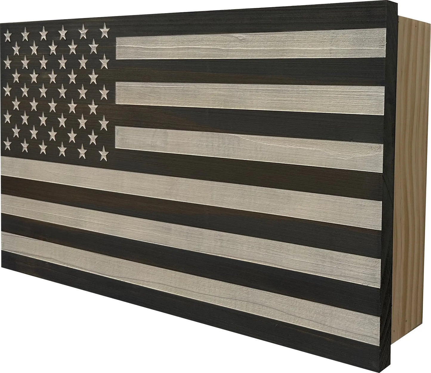 American Flag Decorative & Secure Wall-Mounted Gun Cabinet (Gray & White) Bellewood Designs