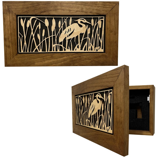 Decorative Gun Safe Heron in Cattails Wall-Mounted Gun Cabinet To Securely Store Your Gun In Plain Sight - GOLD TESTING EQUIPMENT