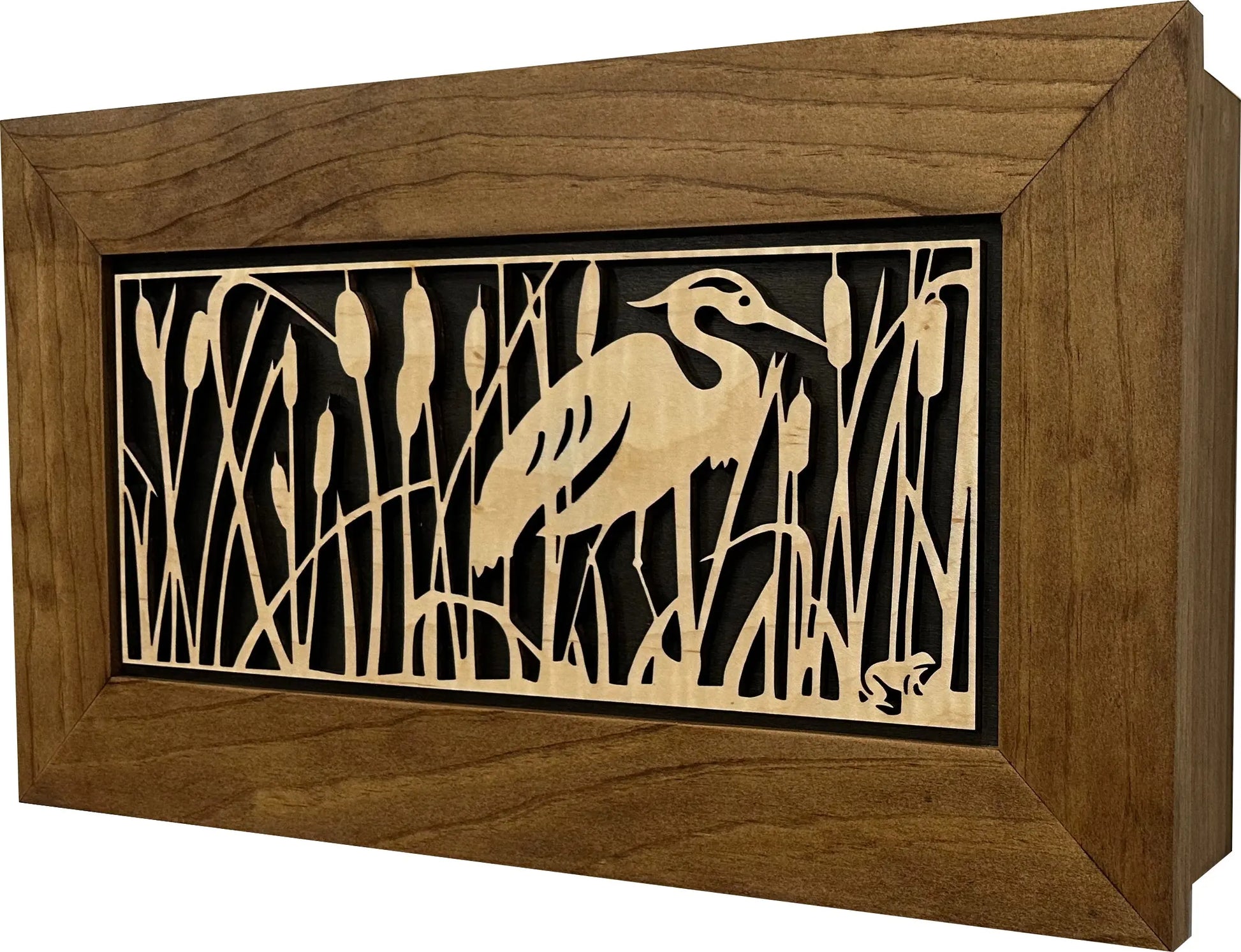 Decorative Gun Safe Heron in Cattails Wall-Mounted Gun Cabinet To Securely Store Your Gun In Plain Sight - GOLD TESTING EQUIPMENT
