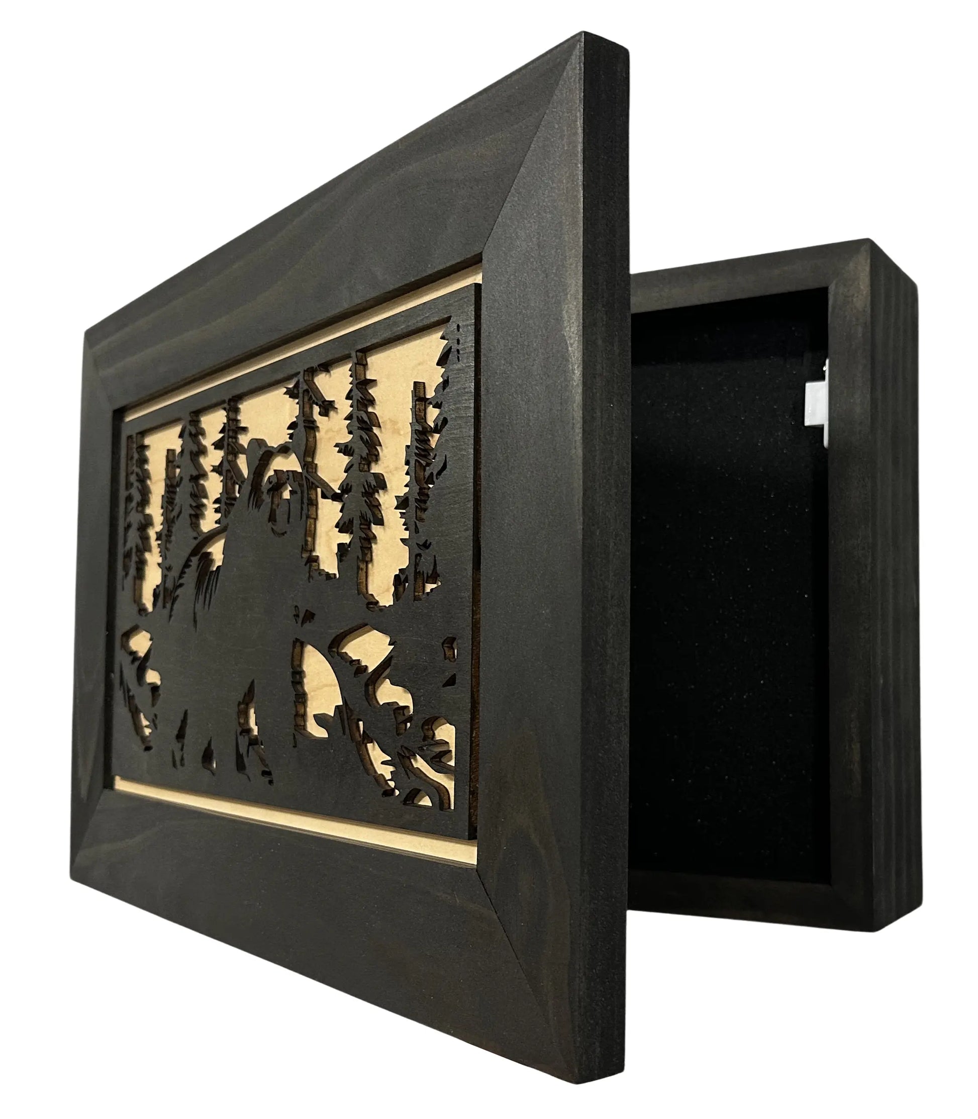 Hidden Black Bear Wall-Mounted Gun Cabinet – Safe Hidden Storage for Firearms Bellewood Designs