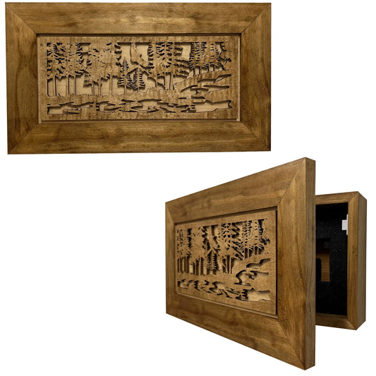Home Self Defense Secure Storage Cabinet Outdoor Nature Scene with Stream and Eagle - GOLD TESTING EQUIPMENT