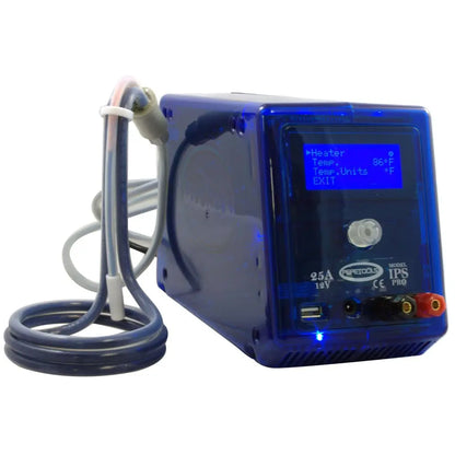 Front view of Pepetools Intelligent Plating System showcasing its blue programmable rectifier, heating coil, and display on white background