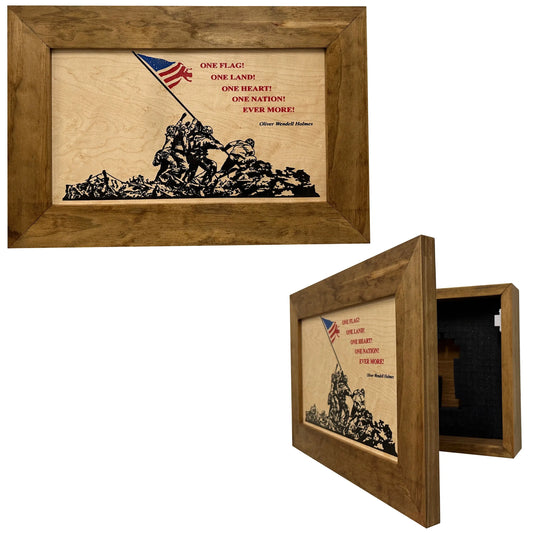 Iwo Jima Flag Raising Decorative Wall-Mounted Secure Gun Cabinet Bellewood Designs