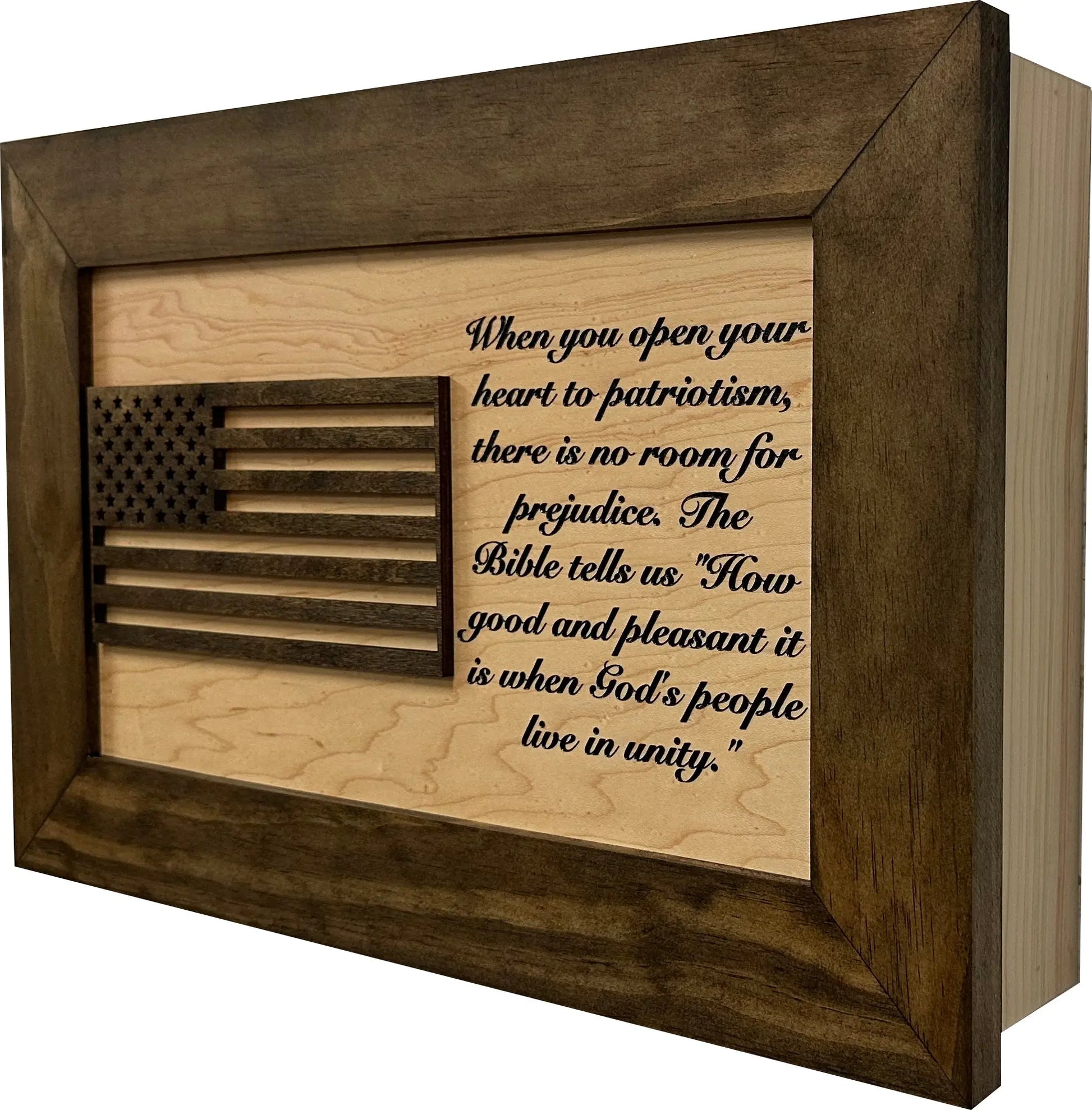 American Flag & Patriotism Decorative & Secure Wall-Mounted Gun Cabinet (Jacobean & Natural) Bellewood Designs