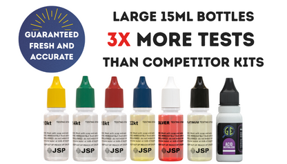 Product comparison graphic showing large 15 milliliter bottles provide three times more tests than competitor kits