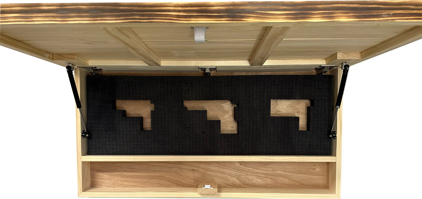 American Flag Challenge Coin Display and Hidden Gun Cabinet, Military Coin Holder Holds 100 Coins and is Ready to Hang, Large US Flag Patriotic Art 38.5" x 19.5" Bellewood Designs