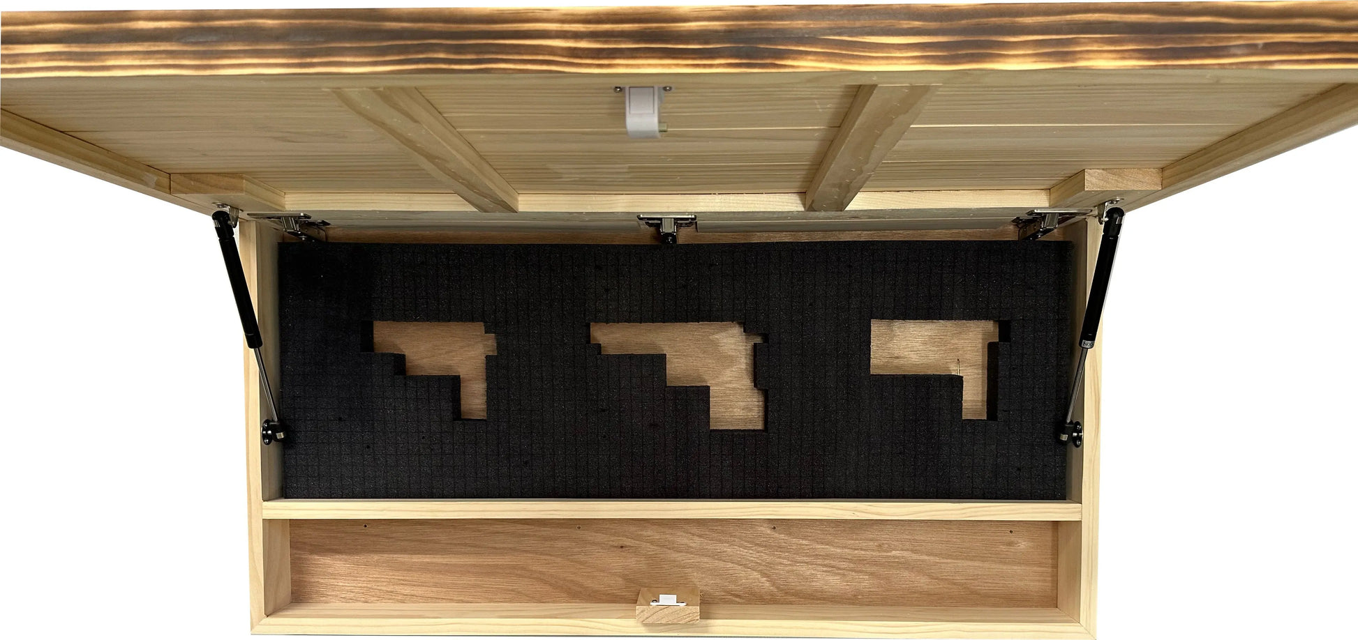American Flag Challenge Coin Display and Hidden Gun Cabinet, Military Coin Holder Holds 100 Coins and is Ready to Hang, Large US Flag Patriotic Art 38.5" x 19.5" Bellewood Designs