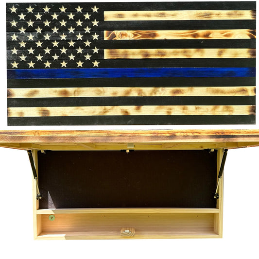 Large Blue Line American Flag Hidden Gun Storage Cabinet (Blue Line) Bellewood Designs