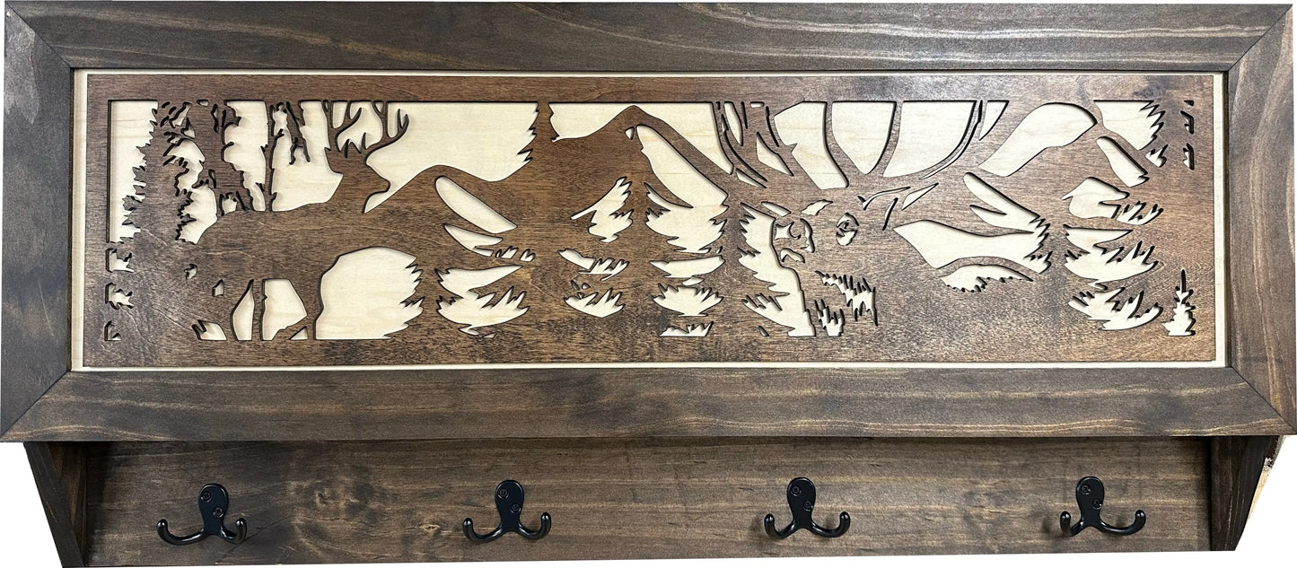 Deer Hunter Hidden Gun Storage - Coat Rack Concealment Shelf with Hooks for Coats, Bags, & Hats - Quick Access Hidden Gun Shelf - Hidden Storage Furniture with Secure Magnetic Lock Bellewood Designs