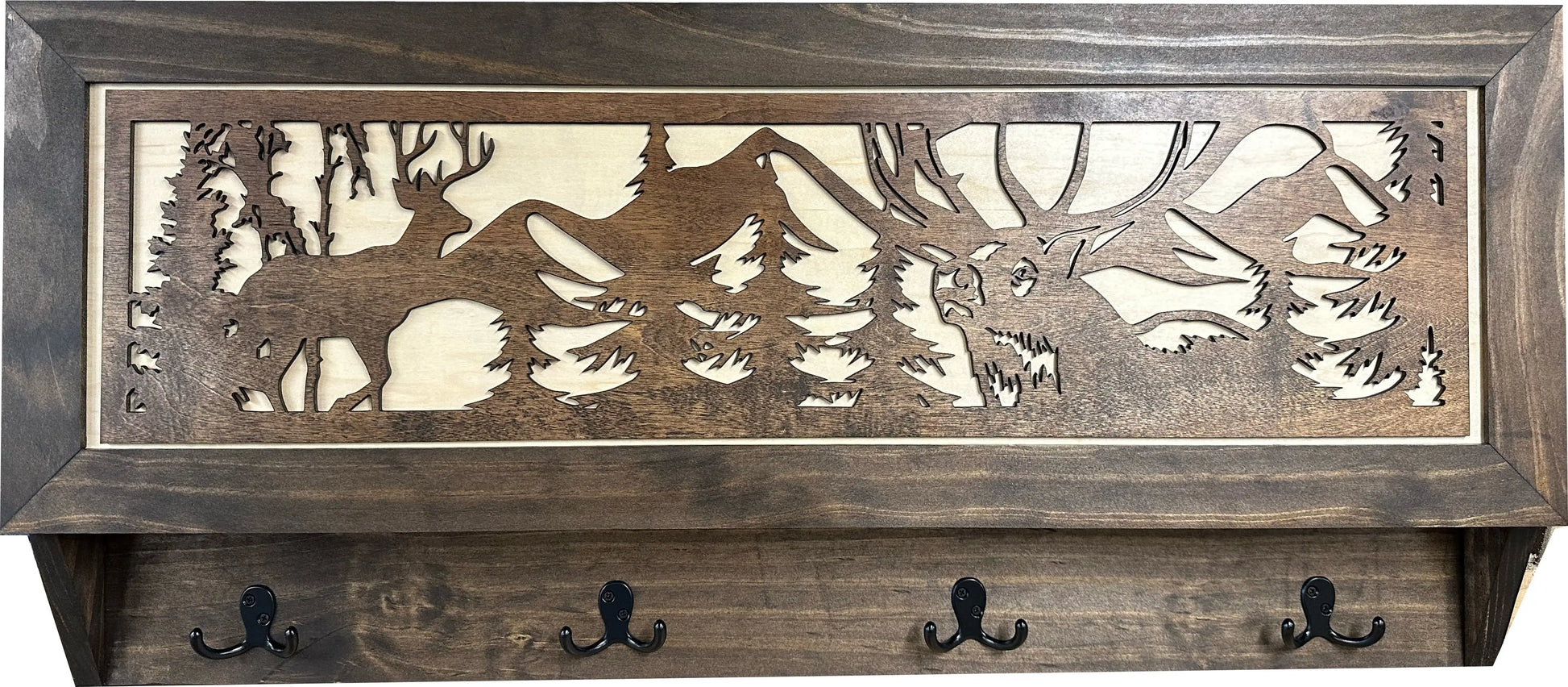 Deer Hunter Hidden Gun Storage - Coat Rack Concealment Shelf with Hooks for Coats, Bags, & Hats - Quick Access Hidden Gun Shelf - Hidden Storage Furniture with Secure Magnetic Lock Bellewood Designs