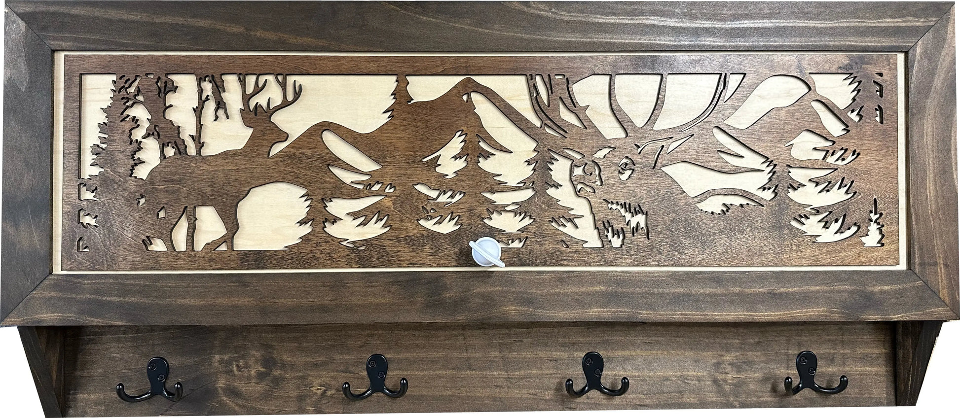 Deer Hunter Hidden Gun Storage - Coat Rack Concealment Shelf with Hooks for Coats, Bags, & Hats - Quick Access Hidden Gun Shelf - Hidden Storage Furniture with Secure Magnetic Lock Bellewood Designs