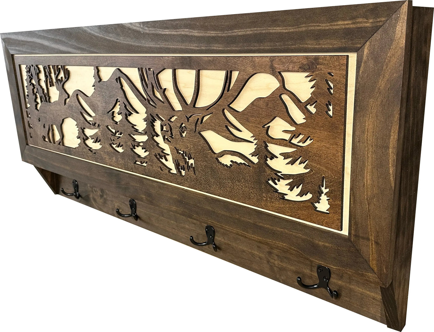 Deer Hunter Hidden Gun Storage - Coat Rack Concealment Shelf with Hooks for Coats, Bags, & Hats - Quick Access Hidden Gun Shelf - Hidden Storage Furniture with Secure Magnetic Lock Bellewood Designs