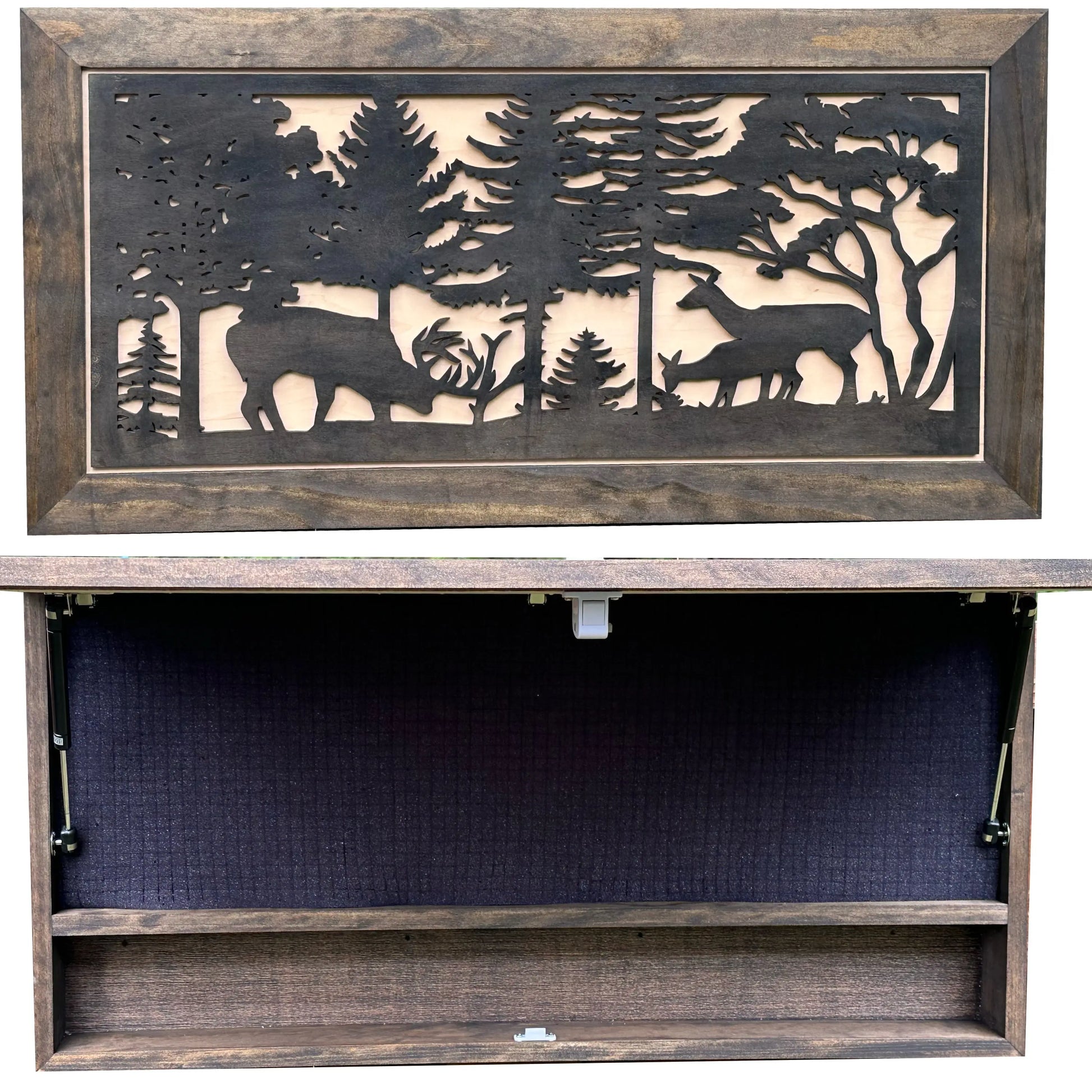 Deer Scene Gun Concealment Decor - Handcrafted Wooden Gun Cabinets - Gun Shelf Hidden Storage for Rifles, Shotguns, & Handguns - Quick Access Hidden Wall Safe (Extra Large) Bellewood Designs