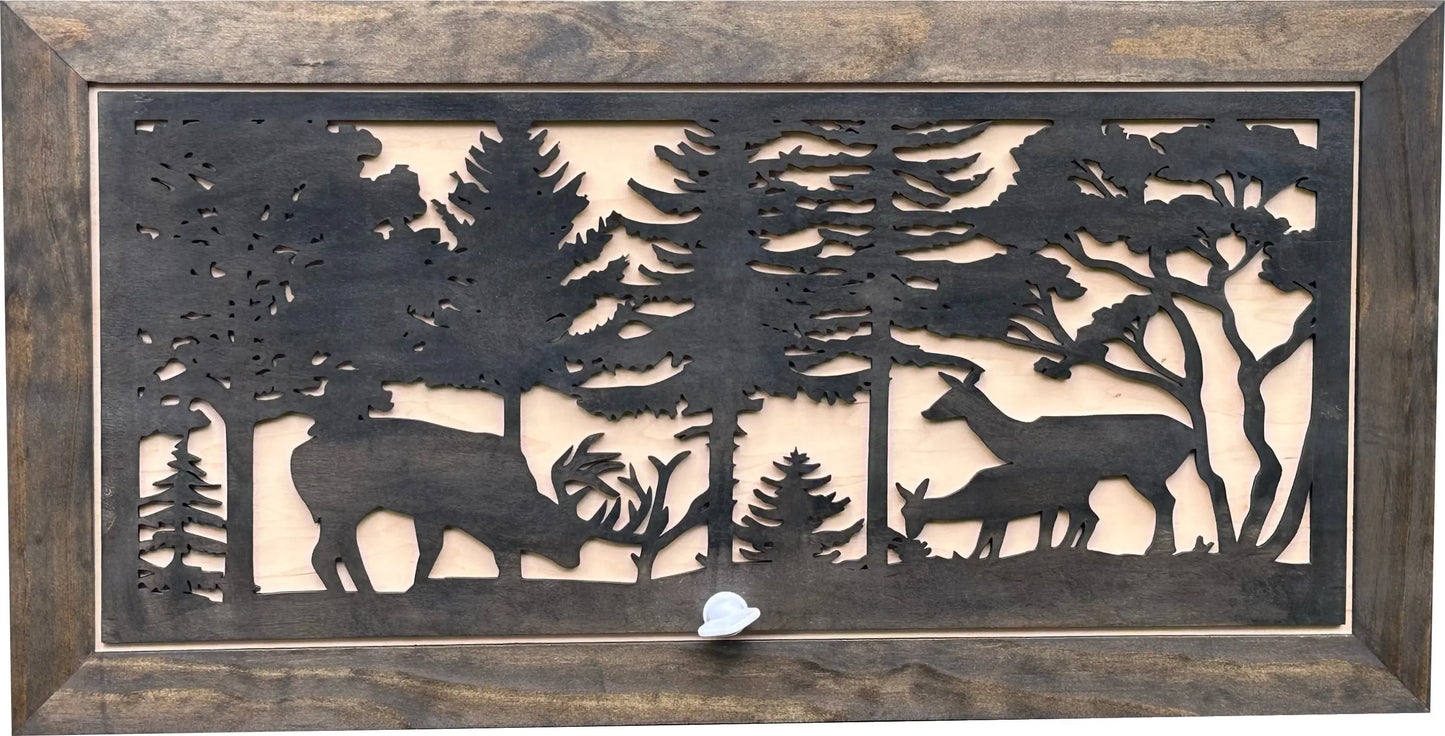 Deer Scene Gun Concealment Decor - Handcrafted Wooden Gun Cabinets - Gun Shelf Hidden Storage for Rifles, Shotguns, & Handguns - Quick Access Hidden Wall Safe (Extra Large) Bellewood Designs