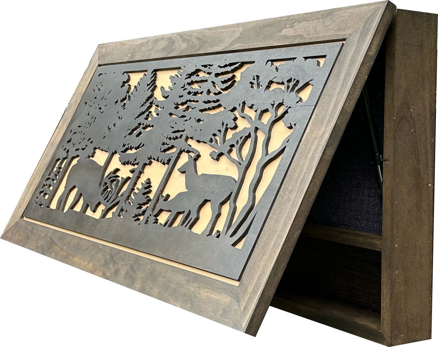 Deer Scene Gun Concealment Decor - Handcrafted Wooden Gun Cabinets - Gun Shelf Hidden Storage for Rifles, Shotguns, & Handguns - Quick Access Hidden Wall Safe (Extra Large) Bellewood Designs