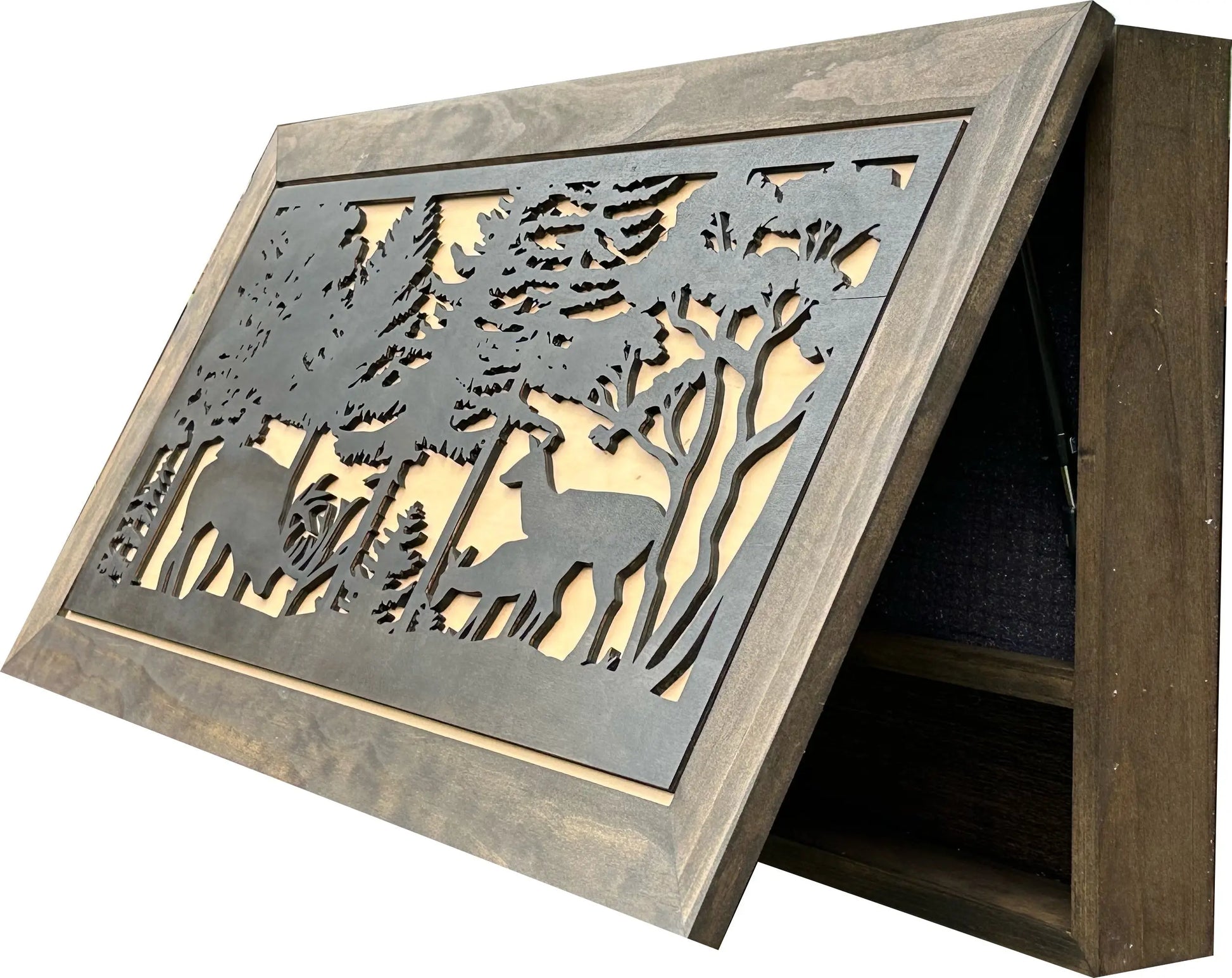 Deer Scene Gun Concealment Decor - Handcrafted Wooden Gun Cabinets - Gun Shelf Hidden Storage for Rifles, Shotguns, & Handguns - Quick Access Hidden Wall Safe (Extra Large) Bellewood Designs