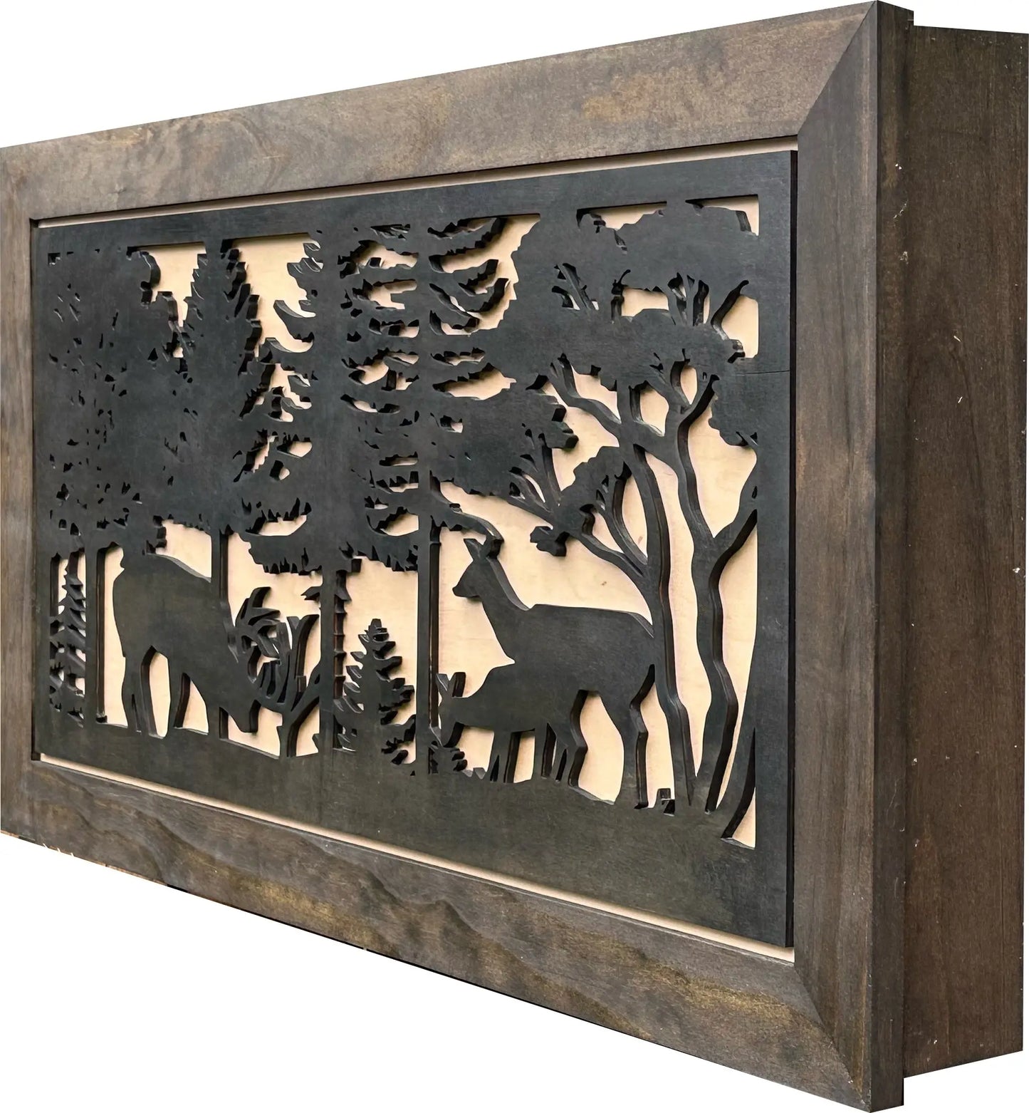 Deer Scene Gun Concealment Decor - Handcrafted Wooden Gun Cabinets - Gun Shelf Hidden Storage for Rifles, Shotguns, & Handguns - Quick Access Hidden Wall Safe (Extra Large) Bellewood Designs