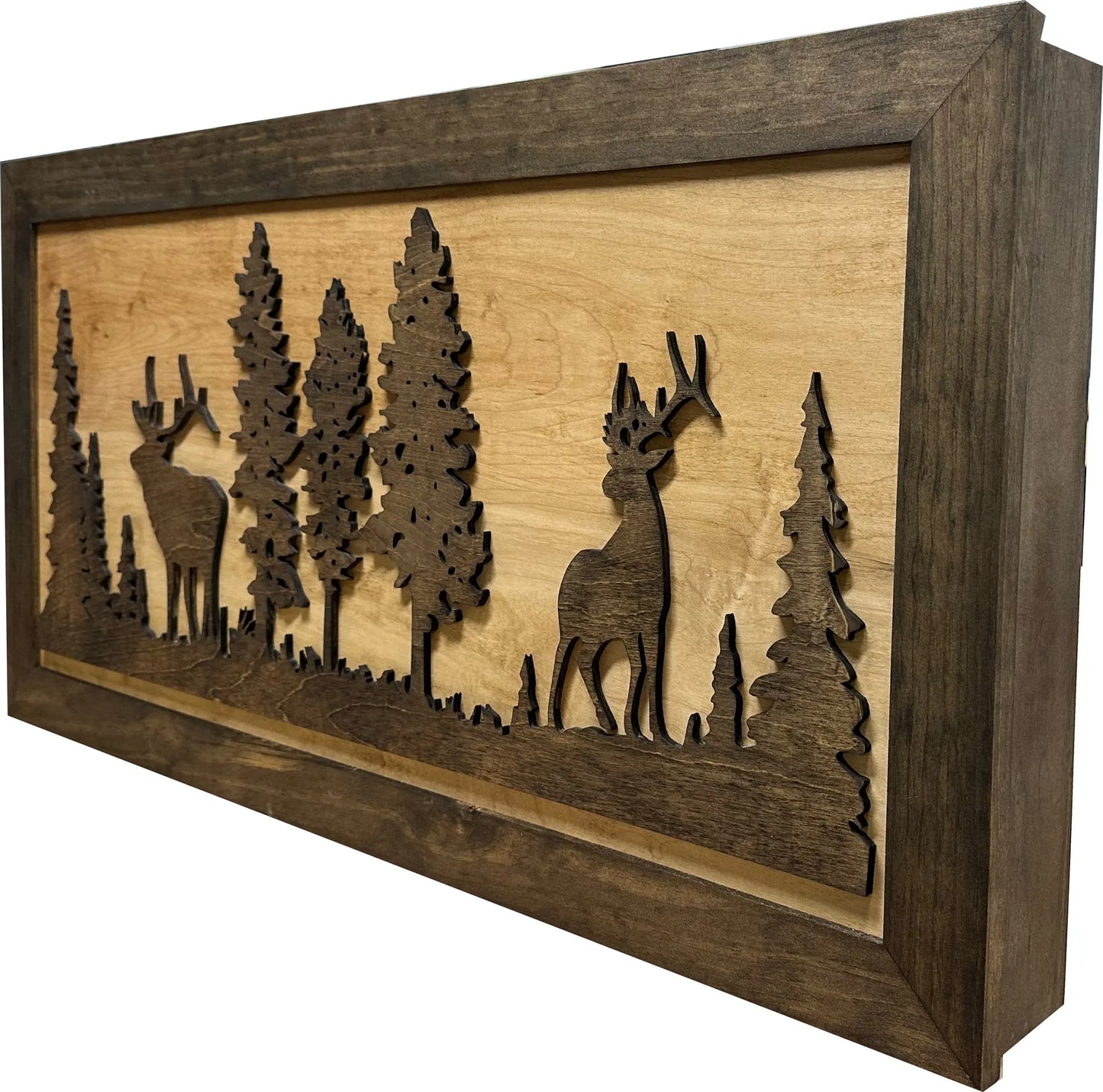 Large Hidden Gun Storage Cabinet Wall Decor - Deer and Moose In The Woods Scene Bellewood Designs