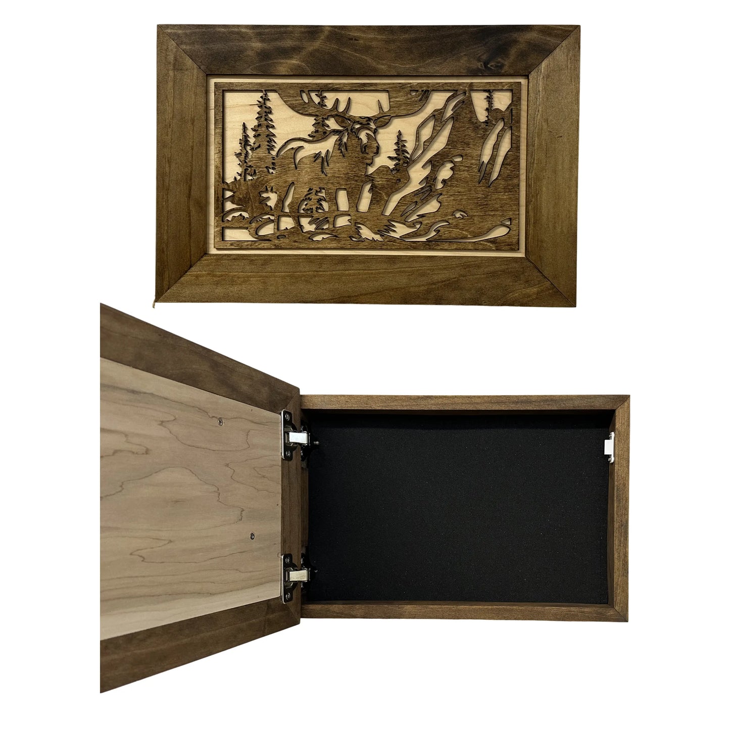 Moose in the Woods Gun Concealment Furniture - Handcrafted Hidden Gun Storage Wall Decor - Hidden Gun Shelf with Magnetic Lock for Quick Access Bellewood Designs