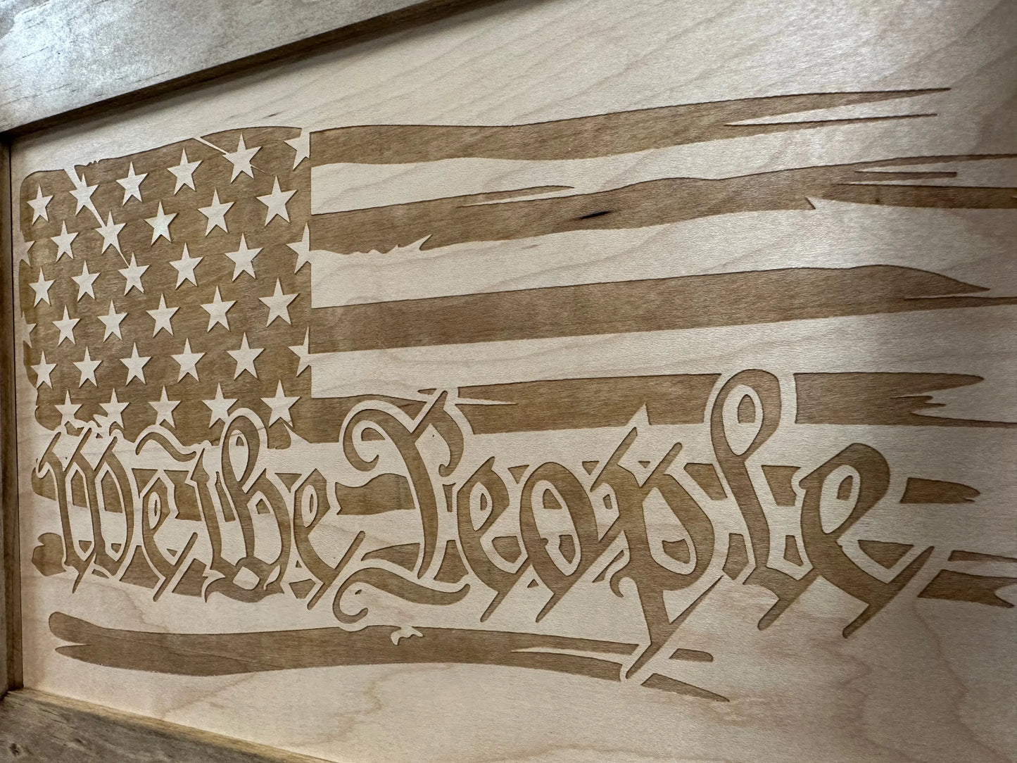 American Flag Gun Cabinet We The People Decorative and Secure Hidden Gun Safe (Natural) Bellewood Designs