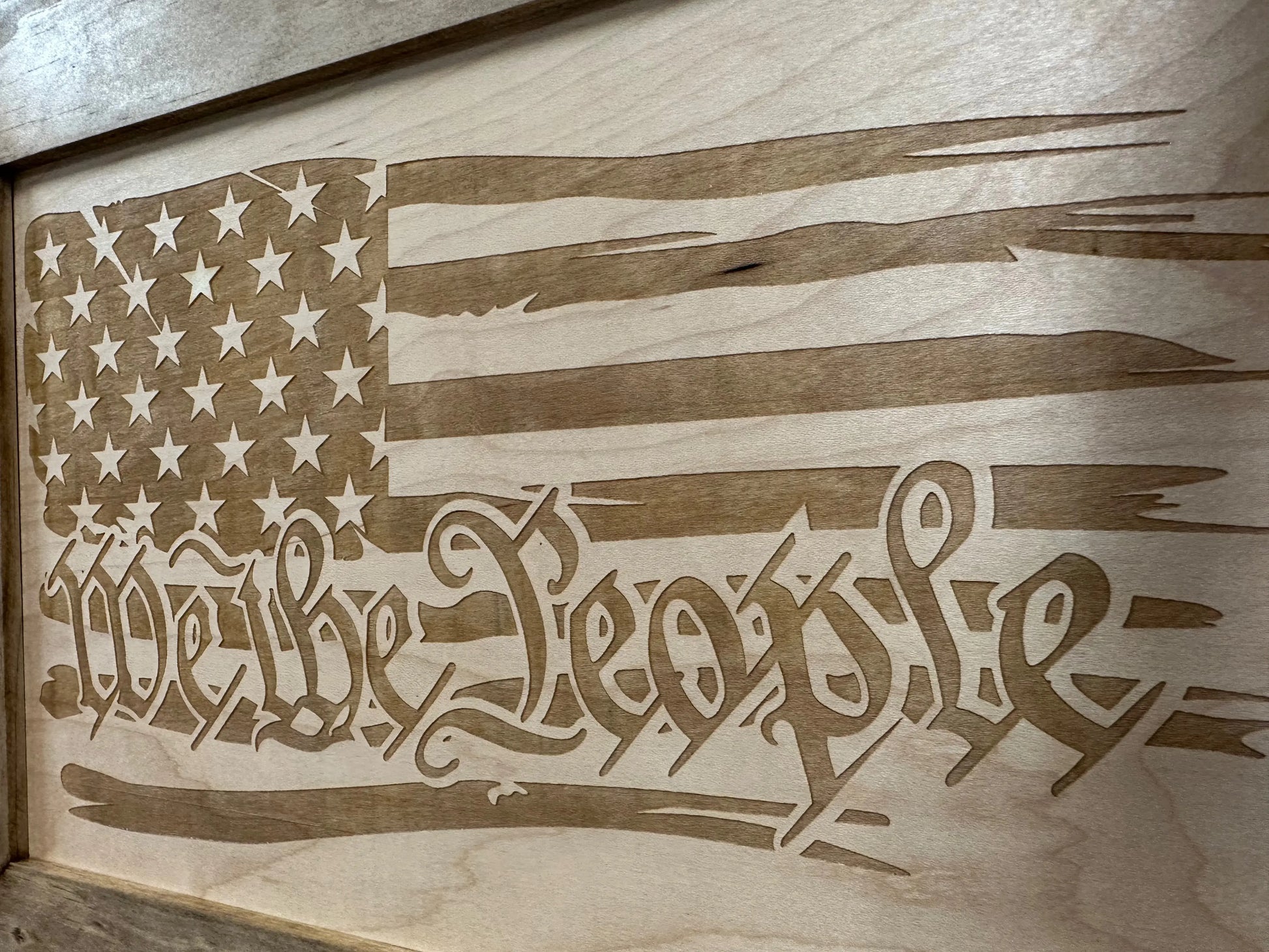 American Flag Gun Cabinet We The People Decorative and Secure Hidden Gun Safe (Natural) Bellewood Designs