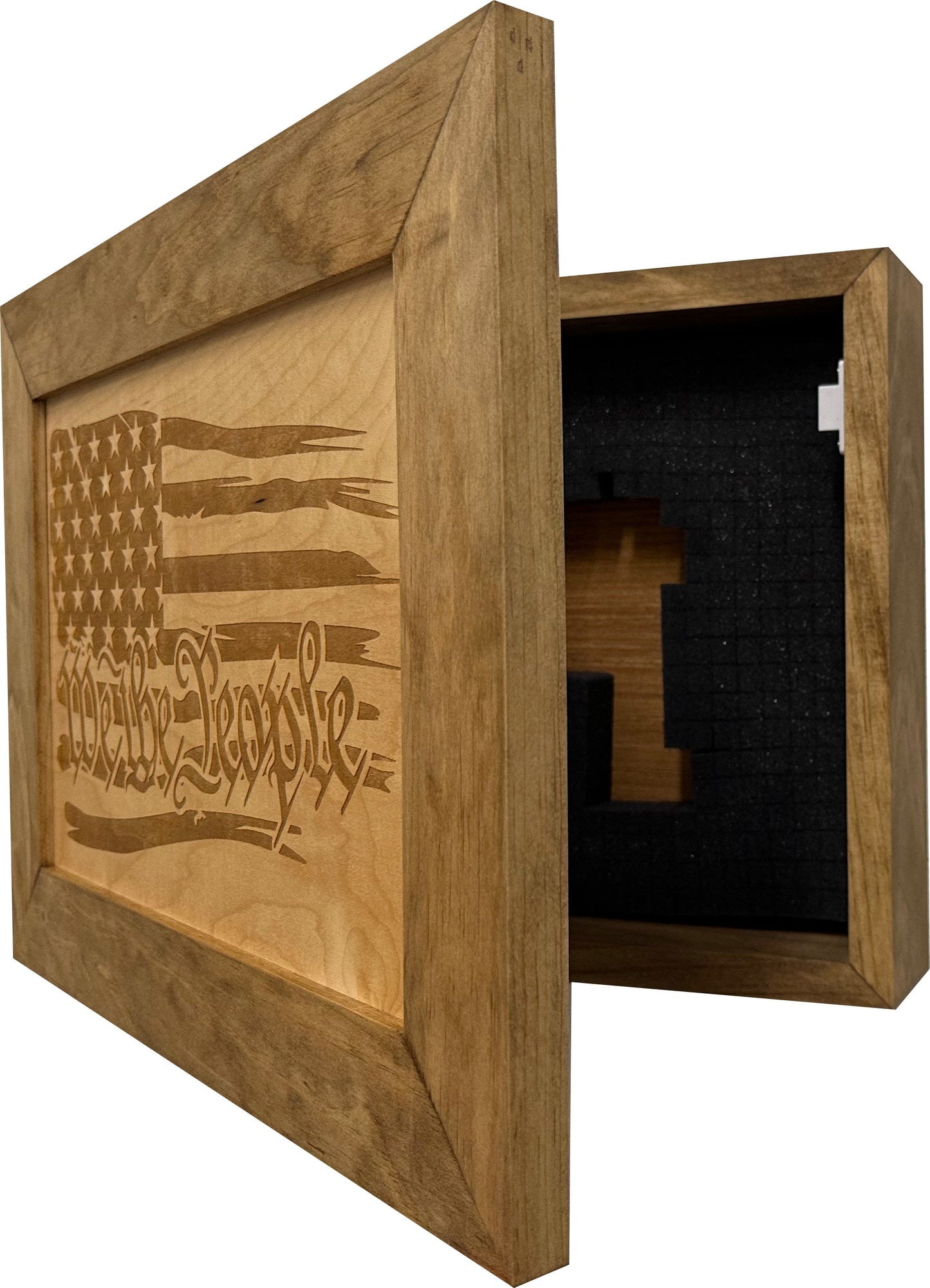 American Flag Gun Cabinet We The People Decorative and Secure Hidden Gun Safe (Natural) Bellewood Designs