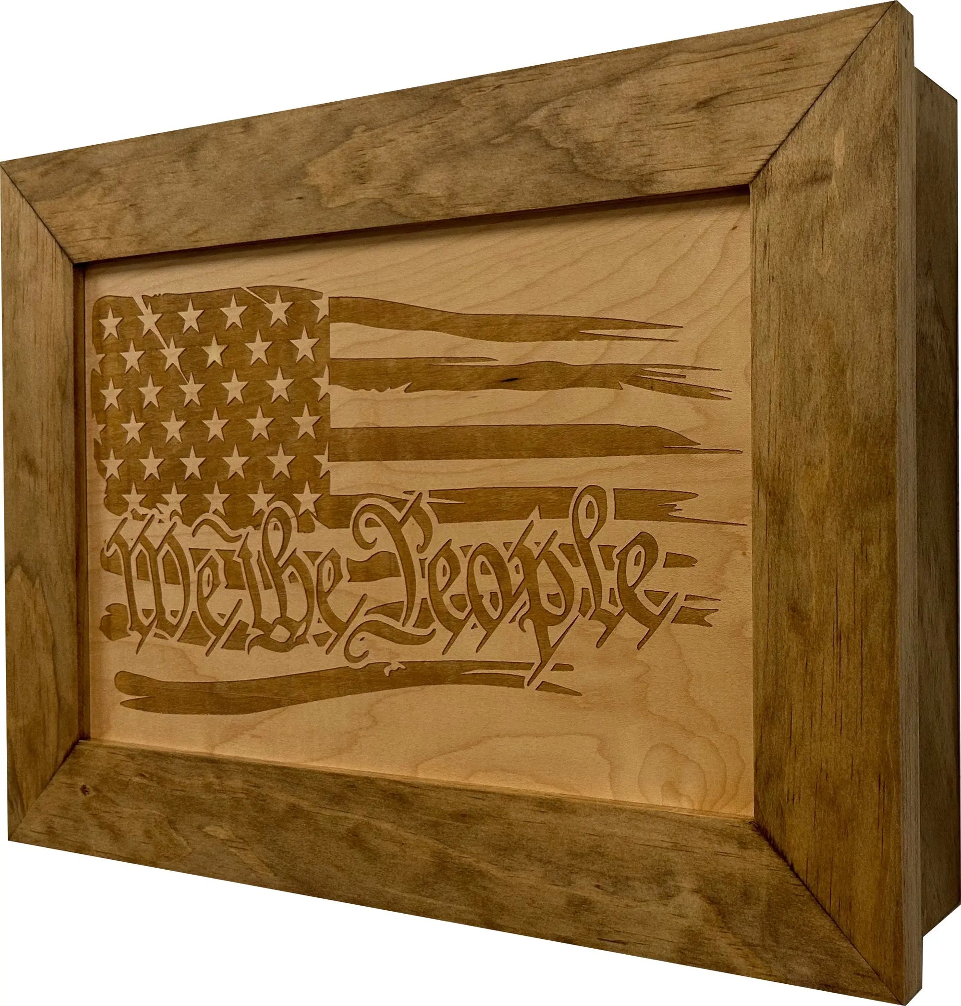 American Flag Gun Cabinet We The People Decorative and Secure Hidden Gun Safe (Natural) Bellewood Designs