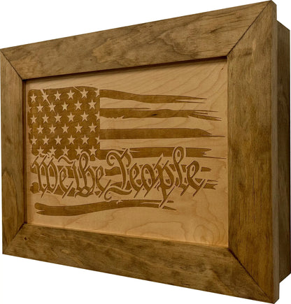 American Flag Gun Cabinet We The People Decorative and Secure Hidden Gun Safe (Natural) Bellewood Designs