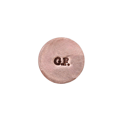 Front view of jewelers metal stamp showcasing CF hallmark marking with white background
