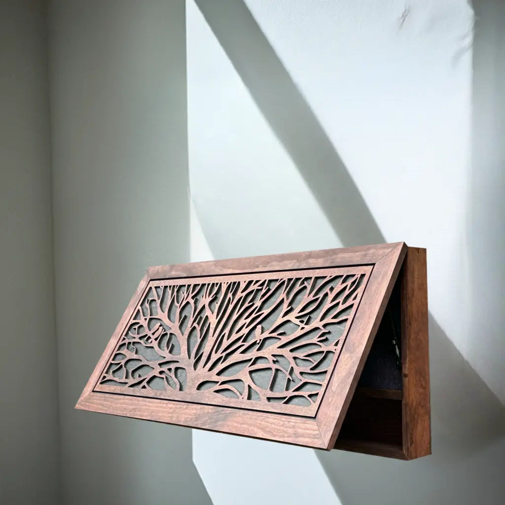 Birds in a Tree Large Gun Concealment Decor - Handcrafted Wooden Gun Cabinets - Gun Shelf Hidden Storage for Rifles, Shotguns, & Handguns - Quick Access Hidden Wall Safe Bellewood Designs