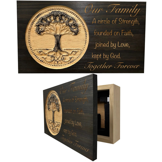 Our Family Tree Roots Wall Decoration Gun Safe - Securely Store Your Gun Safely in Plain Sight Bellewood Designs