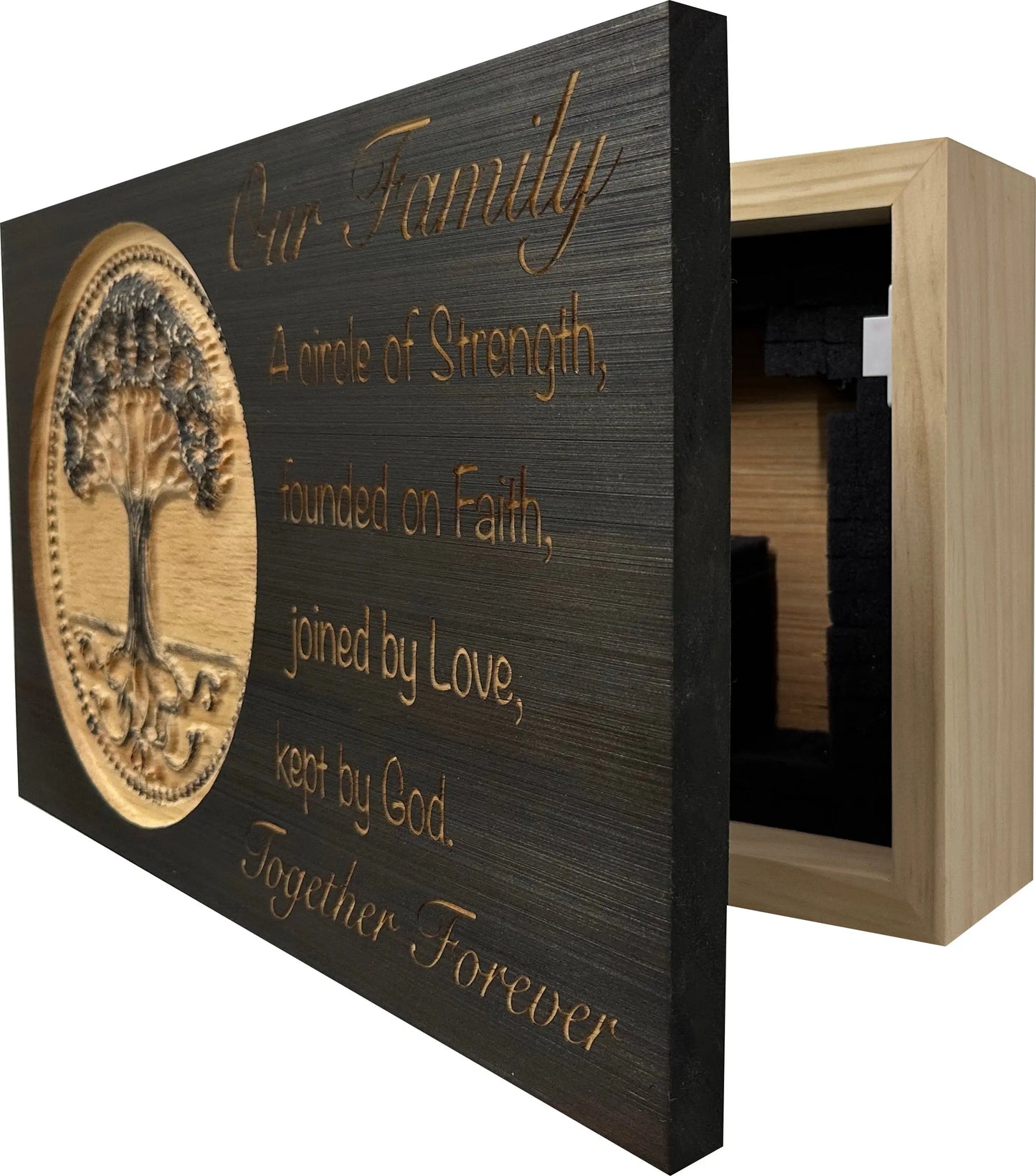 Our Family Tree Roots Wall Decoration Gun Safe - Securely Store Your Gun Safely in Plain Sight Bellewood Designs