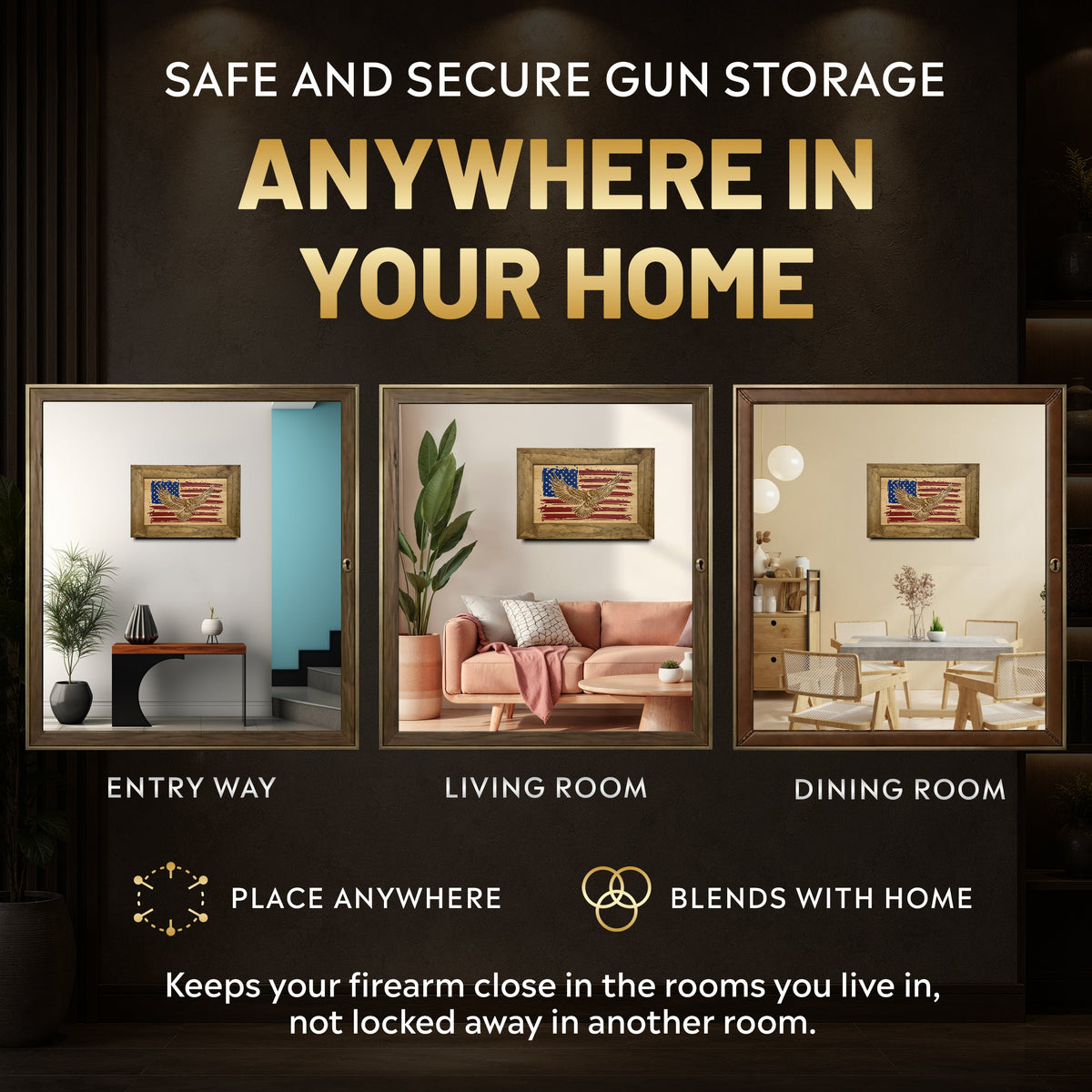 American Flag Patriotic Eagle Secure Hidden Gun Storage Concealment Furniture Firearm Shelf